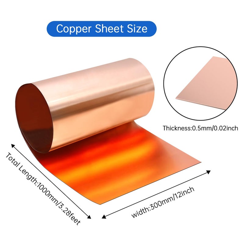 Uxney Copper Sheet Roll, 1000x300x0.5mm Copper Flashing Roll, 25 Gauge Thick Pure Copper Plate & Strip for Roofing, DIY Projects, House Repair, Crafts and Metal Working - Image 2